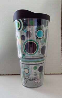 TERVIS Fiesta Cool Dots Brown Green With Lid 16 oz Insulated Tumbler EUC